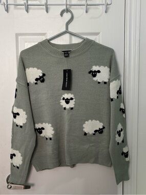 Sheep Pattern Teal Crewneck Sweater